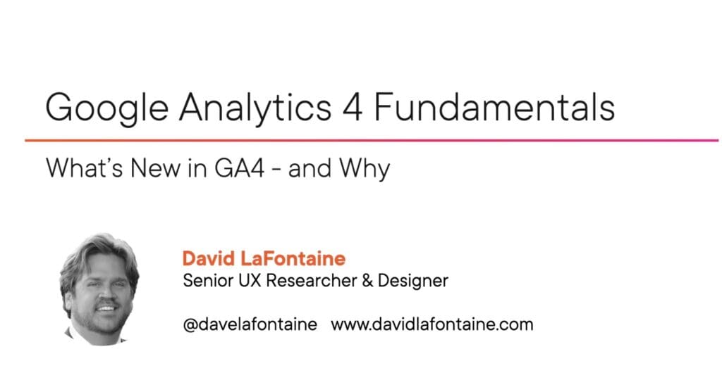 title screen from david lafontaine pluralsight class on google analytics 4